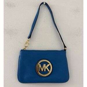 Women's Michael Kors Fulton In Heritage Blue and Gold Leather Wristlet